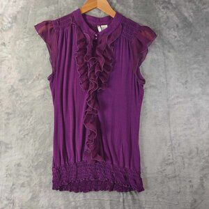 Degrees Women's S Purple Ruffled sleeveless Witchy Corporate Goth‎ Edgy Blouse